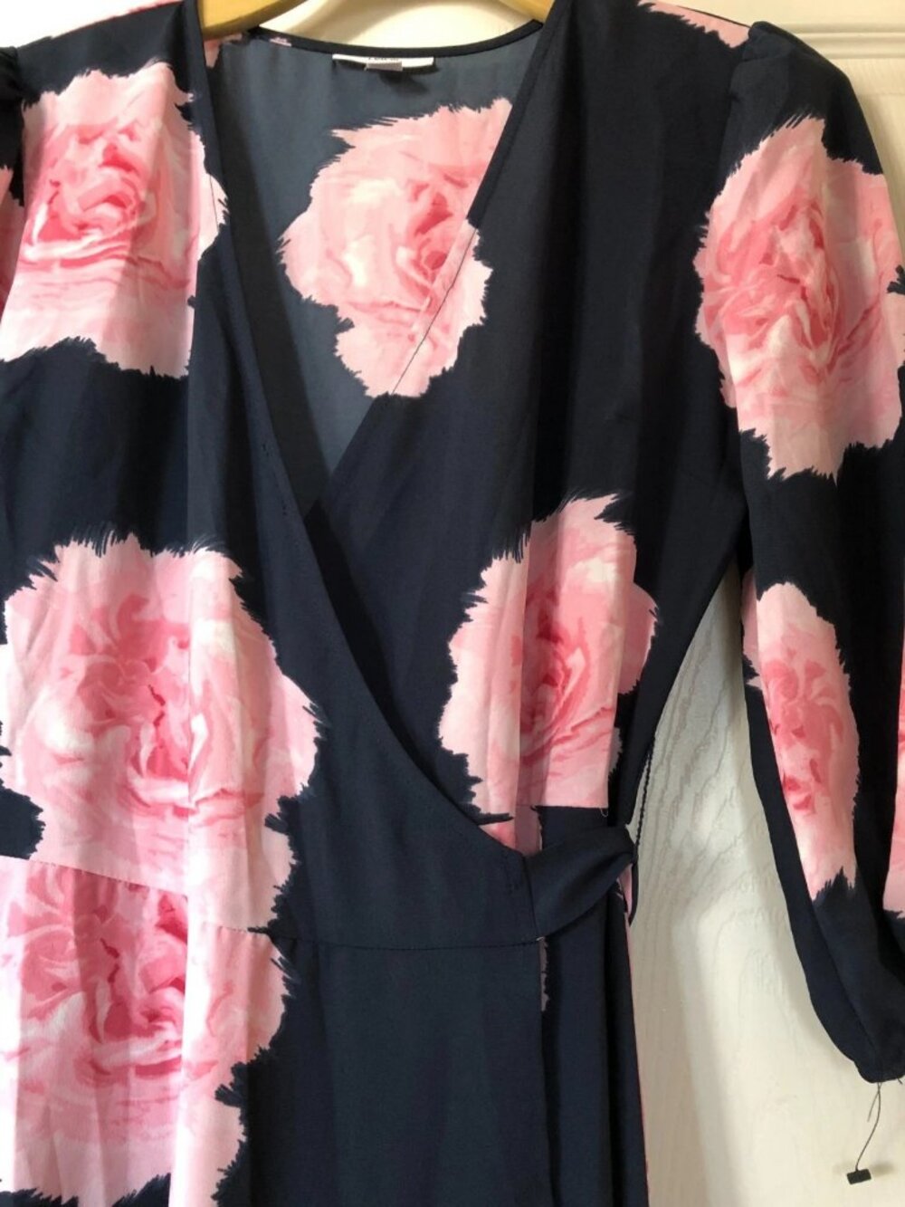 Floral Print Wrap Women's Dress-Bar III-Small Black Pink 3/4 Sleeve Beach Boho - Picture 8 of 16